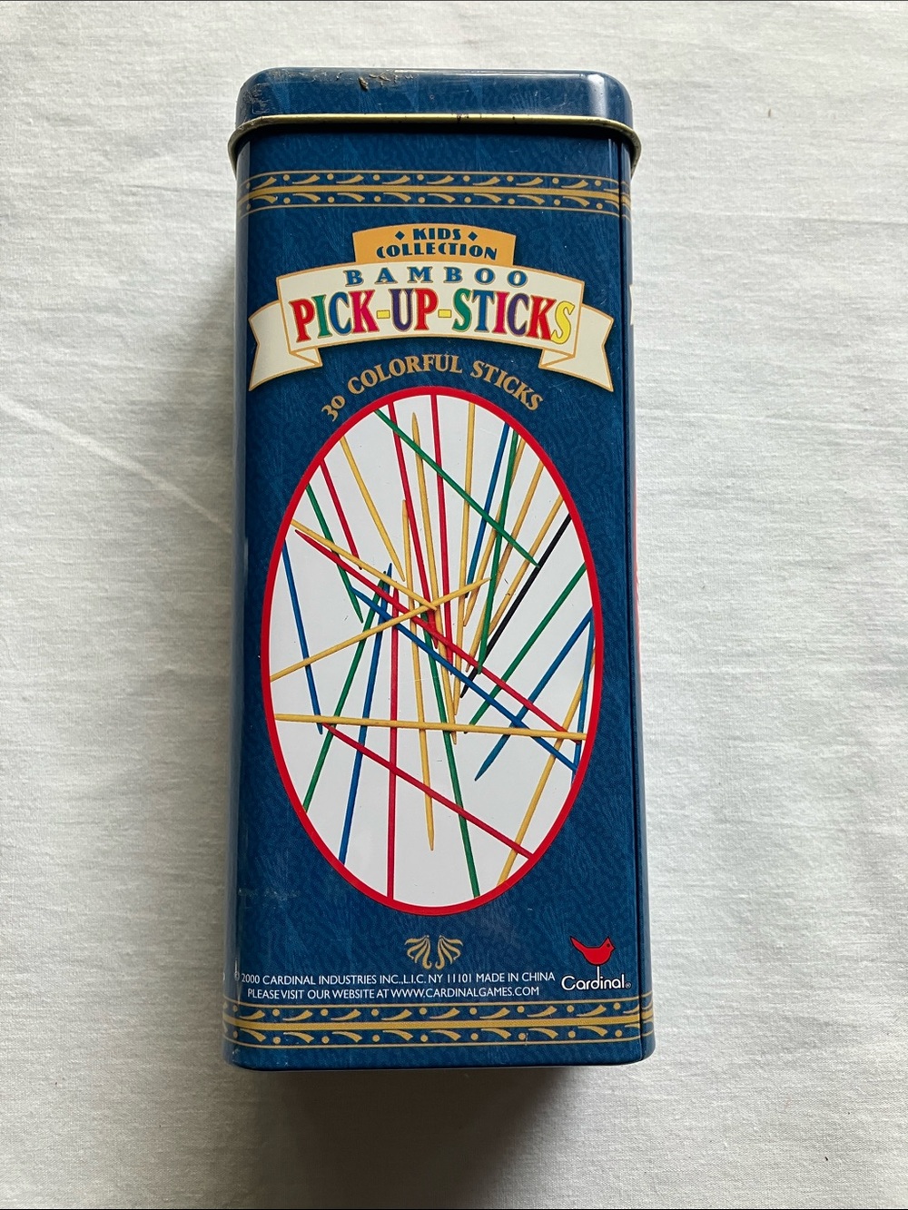 Vintage Pick Up Sticks Game Bamboo cardinal  kids collection in tin